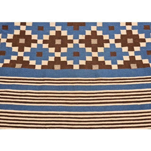 Vintage Mexican Saltillo Serape Kilim Rug, Flat-Woven Wool Blanket, Royal Blue, 2x4 For Sale - Image 10 of 14