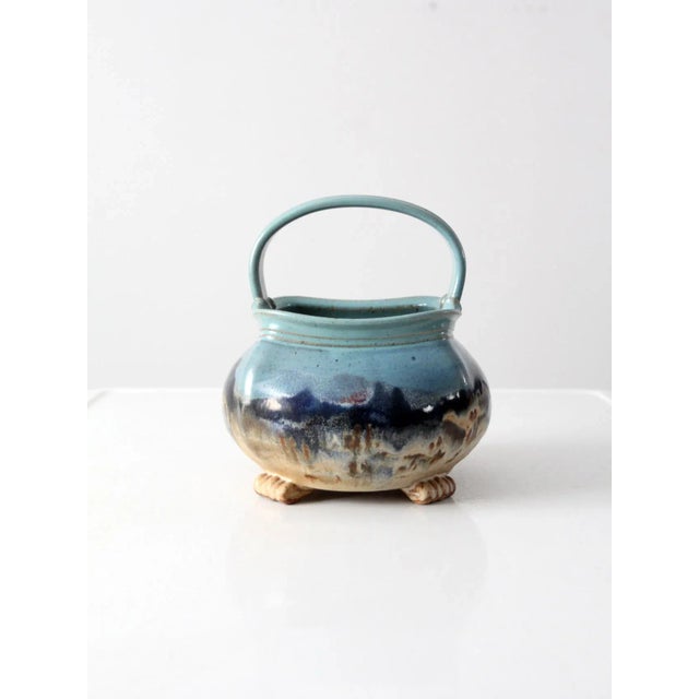 1990s Carl Sheehan Fire Hole Pottery Ceramic Basket Ca 1999 For Sale - Image 5 of 13