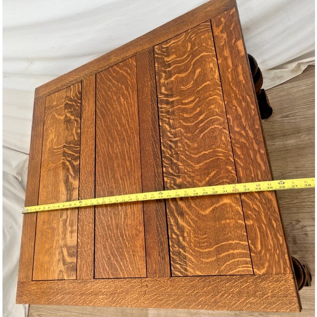 Early 20th Century English Tudor Expansion Table Turned Baluster Legs Quarter Sawn Oak, X-Stretcher 1a For Sale - Image 14 of 16