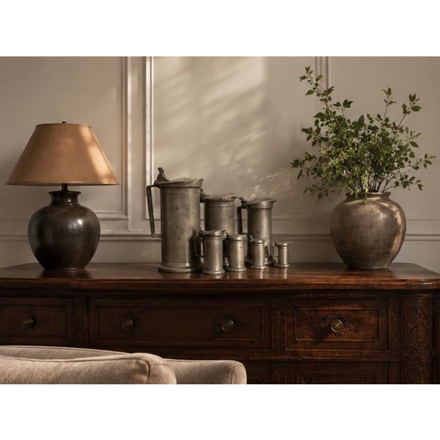 Metal Set of 7 of 19th Century Antique French Pewter Measuring Flagons For Sale - Image 7 of 12