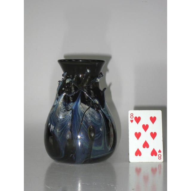 1940s Art Glass Vase Blue Hand Made & Mouth Blown Art Nouveau Style For Sale - Image 11 of 16