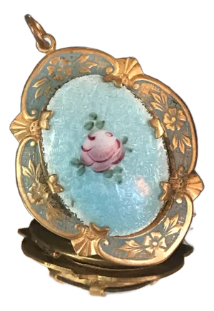 1910s Antique Blue Turquoise Guilloche Floral Enamel Locket