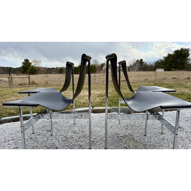 Metal Set of 4, 1950's Katavolos T-Chairs, Chrome and Black Leather Sling Chair For Sale - Image 7 of 13
