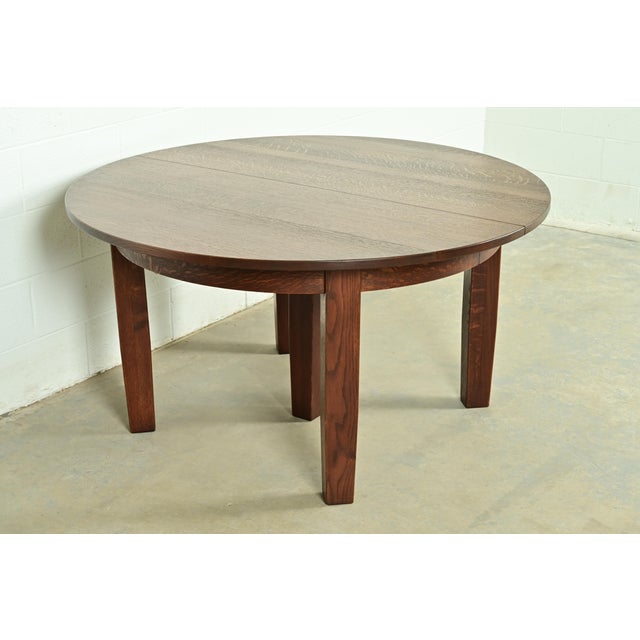 Mission Stickley Antique Mission Oak Arts & Crafts Extension Dining Table, Newly Refinished For Sale - Image 3 of 14