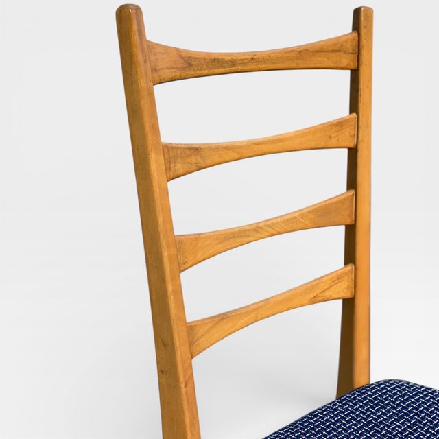 Set of Six Mid-Century Modern Ladderback Dining Chairs With New Upholstery For Sale - Image 10 of 18
