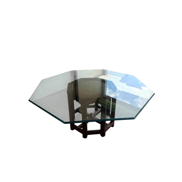 Octagon Glass Dining Table on Gothic Wood Base This is an exceptionally large dining table with ample room for 8. The...