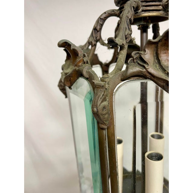 Early 20th Century Antique Bronze and Beveled Glass Pendant For Sale - Image 5 of 12
