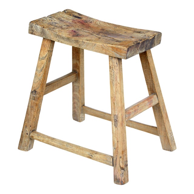 Antique Rustic Chinese Hardwood Stool, 1890 For Sale