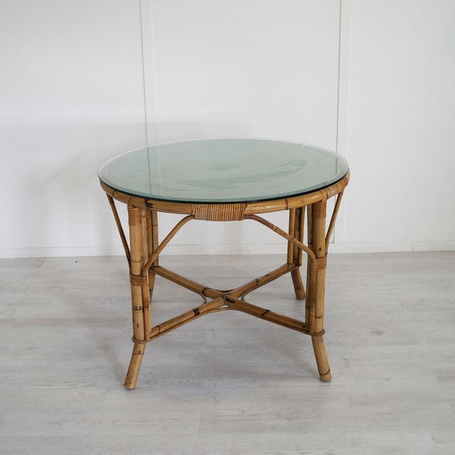 Italian Bamboo Table with Glass Top, 1960s, in Good conditions. Designed 1960 to 1969