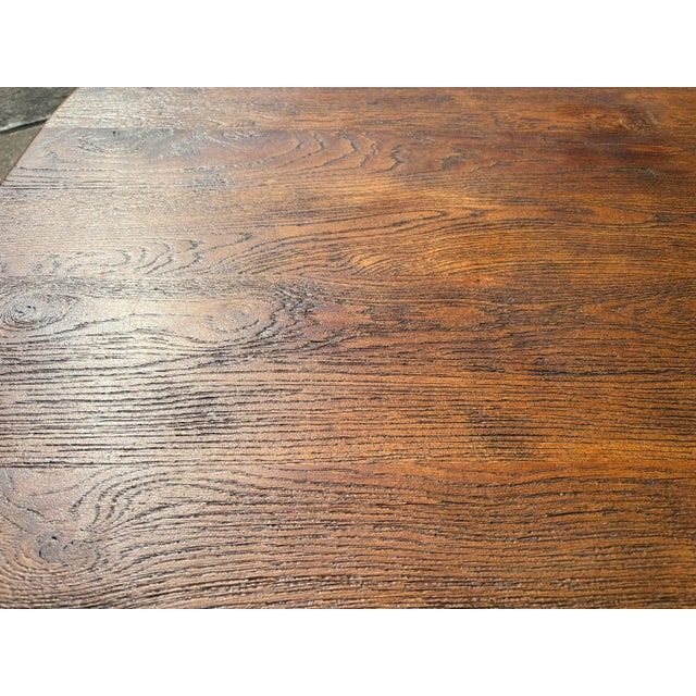 Vintage Solid Plank Trestle Oak Farm Dining Table For Sale - Image 11 of 12