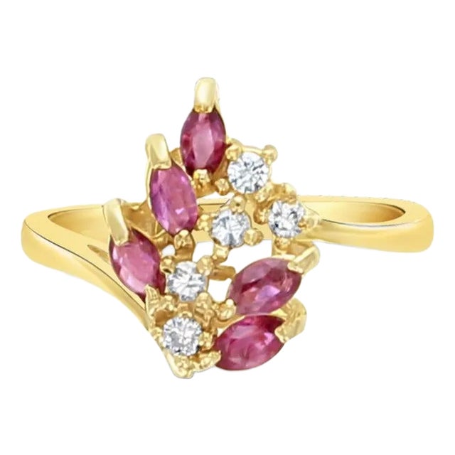 Ruby & Diamond Cluster Ring .50cttw 14K Yellow Gold, Size 6 For Sale