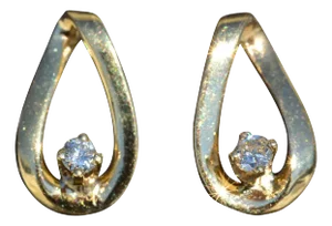 Ladies 14K Yellow Gold and Diamond Teardrop Earrings, 2 Pieces
