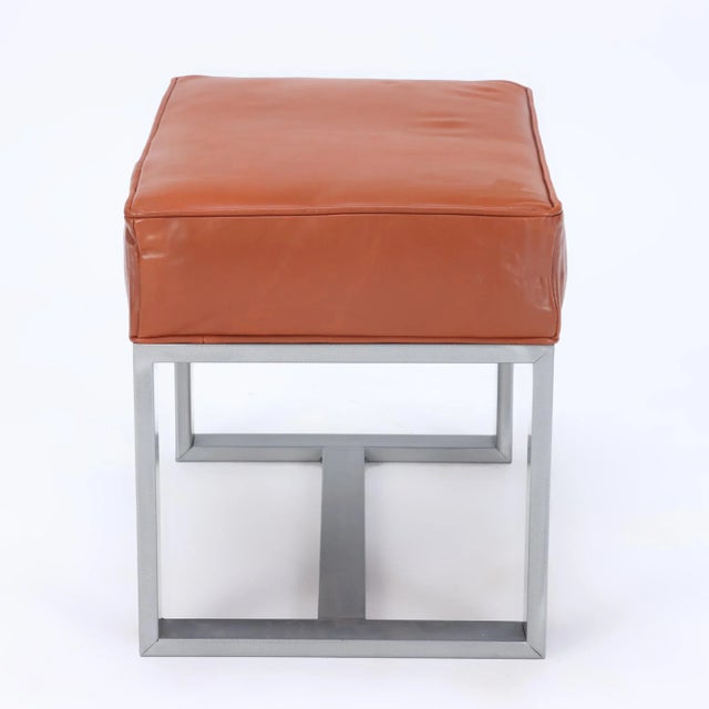 Pair of Chrome and Leather Covered Stools or Benches For Sale - Image 4 of 6
