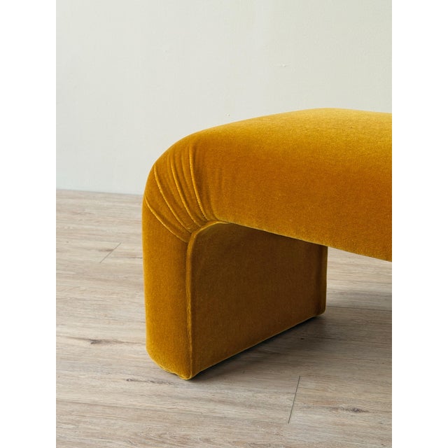 Textile 1980s Waterfall Bench in Golden Ochre Mohair For Sale - Image 7 of 9