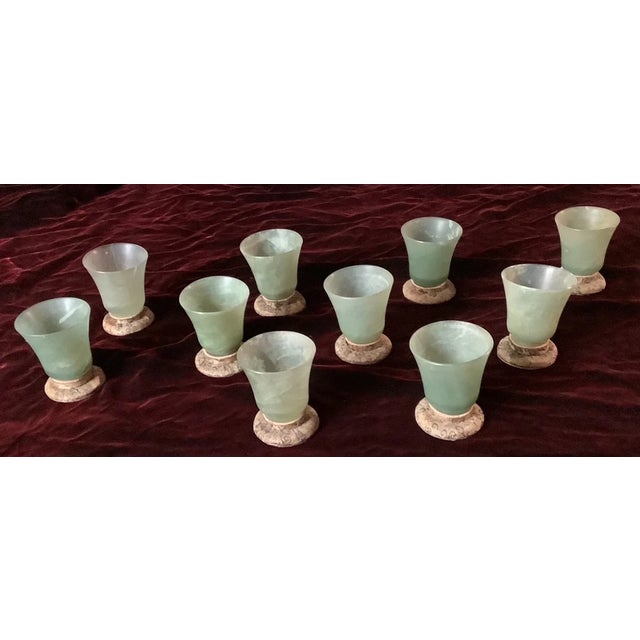 Set of 10 Chinese jade cups, circa 1920 all marked China in English to base Cups, each: 2" H x 2" Diameter; Oroginal cups...