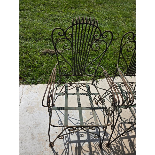 Vintage Neoclassical Style Green Wrought Iron Lyre Harp Garden Chairs - Set of 4 For Sale - Image 12 of 12