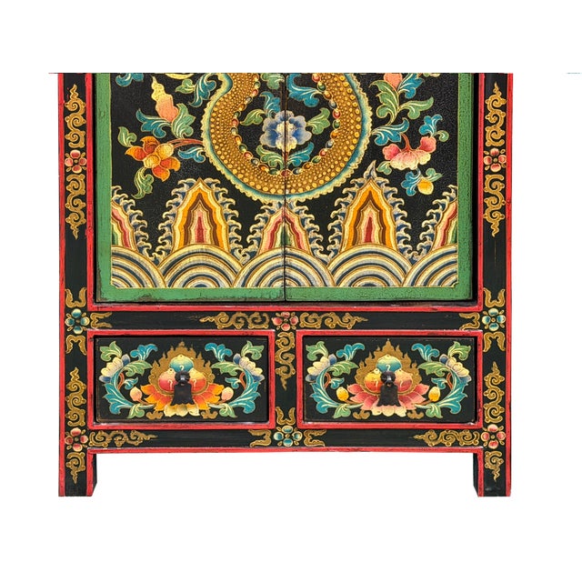 Oriental Tibetan Style Golden Dragon Graphic Tall Slim Storage Cabinet For Sale - Image 11 of 15