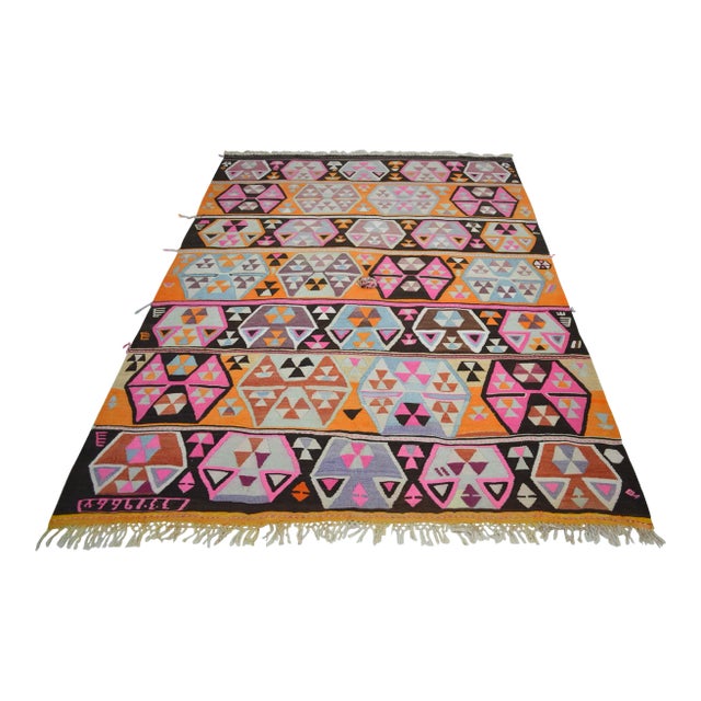 1960s Vintage Handmade Turkish Kilim Rug Hot Pink - 5′10″ X 8′2″ For Sale