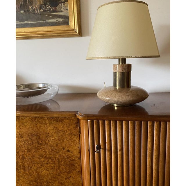 Metal Hollywood Regency Pink Granite and Brass Table Lamp Base, Italy, 1970s For Sale - Image 7 of 18