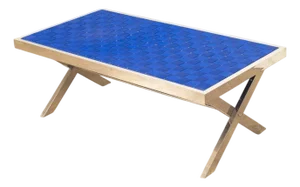Mid Century Modern Chrome and Blue Strap Bench Milo Baughman Style