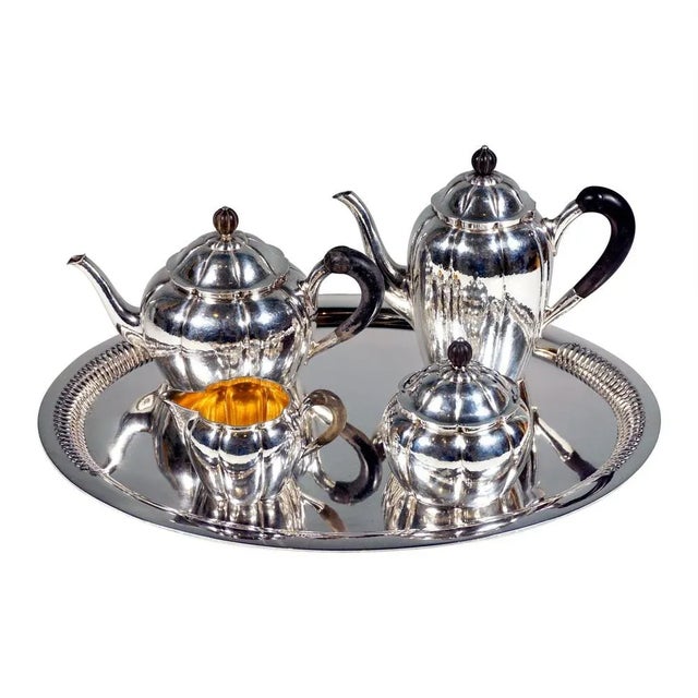 Art Deco Silver Coffee and Tea Set with Tray, 1920, Set of 5 For Sale - Image 10 of 10
