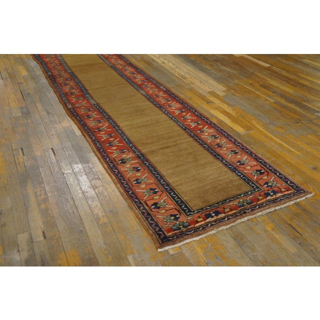 1890s Tan Camel Geometric Nw. Persian Kurdish Runner Rug 3' X 10' Handknotted Wool Carpet For Sale In New York - Image 6 of 6