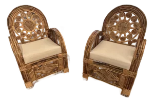 Large Lacquered Rattan & Bamboo Club Chairs -a Pair