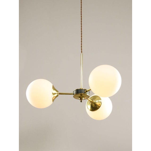 Mid-Century Modern Italian Pendant Light in Brass and Opaline Glass, 1960s For Sale - Image 17 of 17