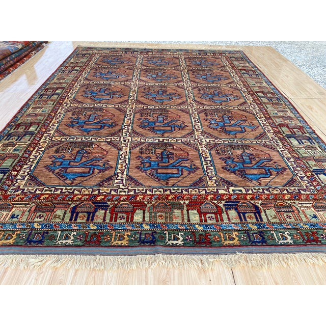 Tribal Vintage Ersari Wool Rug, Camel Bird Gul For Sale - Image 3 of 13