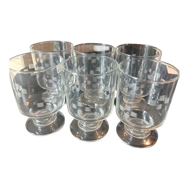 Vintage Etched Glass Tumblers Footed Glassware - Set of 6 For Sale