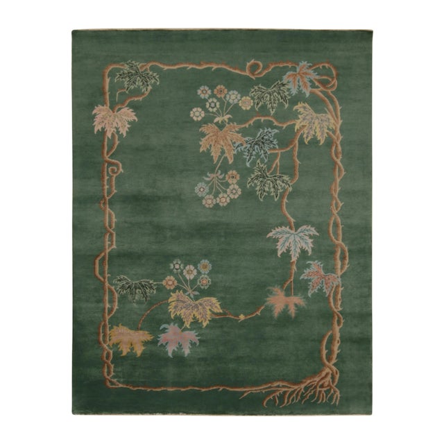 Green Rug & Kilim Chinese Style Art Deco Rug in Green with Brown & Blue Floral Patterns - 9'x12' For Sale - Image 8 of 8