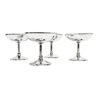 Vintage 1960s Mid Century Inox 18/8 Stainless Steel Silver Metal Cocktail Goblet Coupes - Set of 4 For Sale