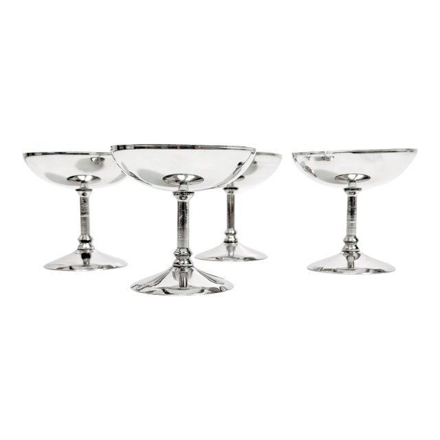 Vintage 1960s Mid Century Inox 18/8 Stainless Steel Silver Metal Cocktail Goblet Coupes - Set of 4 For Sale
