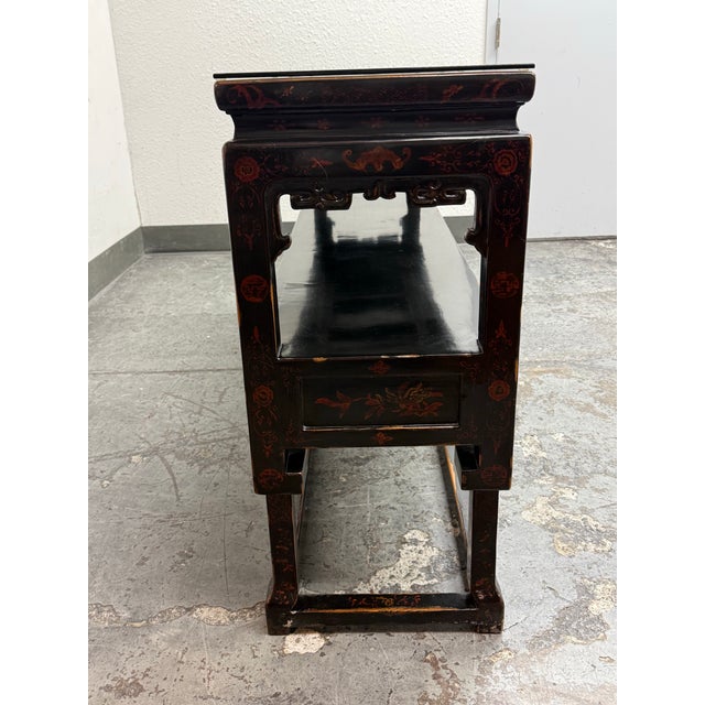 2010s Chinoiserie Black Lacquer Console Table, Vintage For Sale - Image 5 of 12