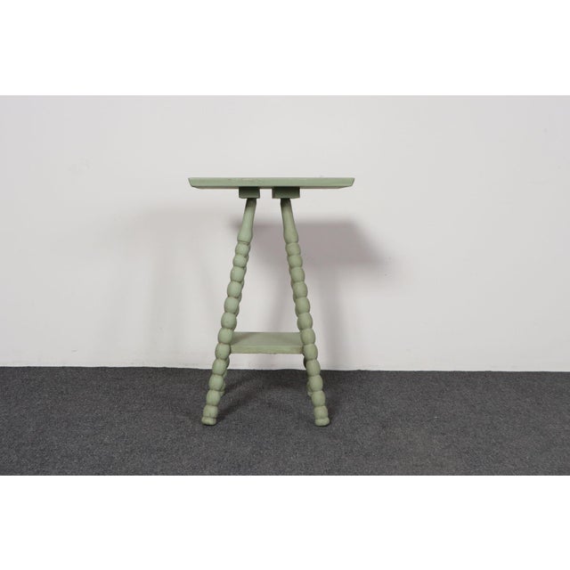 Vintage Folk Art Two Tier Mint Green Bobbin Side Table For Sale - Image 4 of 18