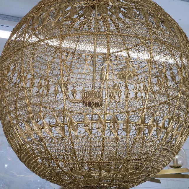 Rustic Monumental Wrought Brass Wire Pendant For Sale - Image 3 of 9