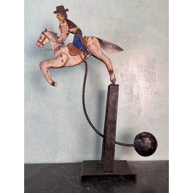 Vintage Folk Art Cowboy on Horse Balancing Sculpture For Sale - Image 4 of 11