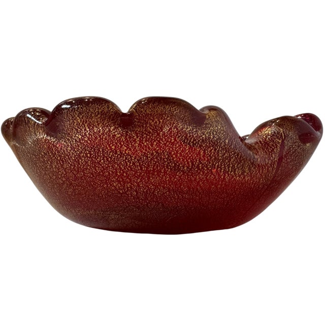 Glass Mid 20th Century Murano Attributed Bowl in Cranberry For Sale - Image 7 of 13