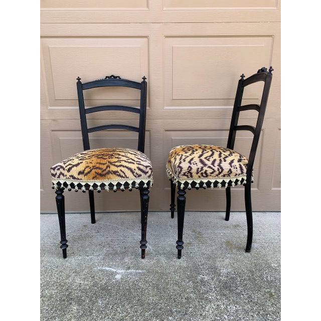 Black A Pair of Ebonized Opera Chairs in Tiger Upholstery For Sale - Image 8 of 14
