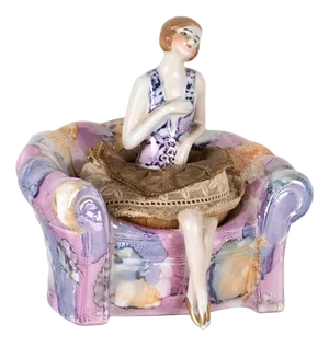 German Art Deco Ceramic Flapper Powder Puff Stand by Carl Schneider, 1930s