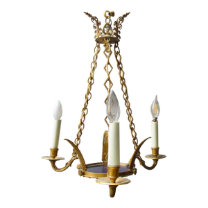 Swedish Russian Empire Style Gilt Bronze and Cobalt Glass Chandelier