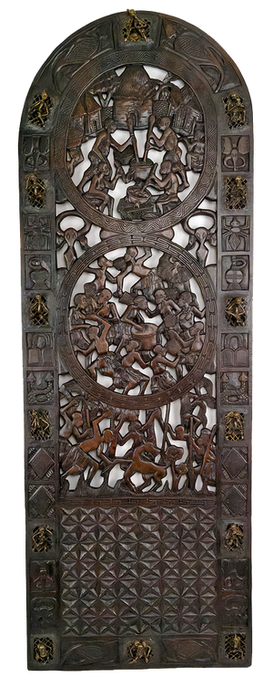 African Door in Carved Wood and Bronze