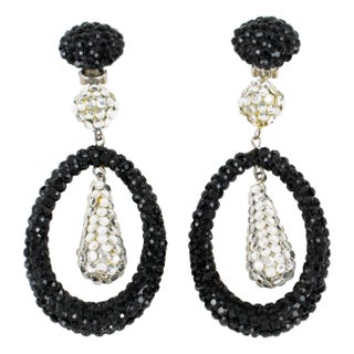 Richard Kerr Dangle Silver and Black Crystal Clip Earrings - 2 Pieces For Sale