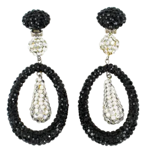 Richard Kerr Dangle Silver and Black Crystal Clip Earrings - 2 Pieces
