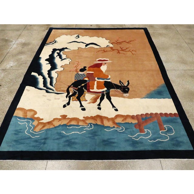 Art Deco Galerie Shabab Collection Mid-20th Century Handmade Chinese Pictorial Art Deco Room Size Carpet For Sale - Image 3 of 8