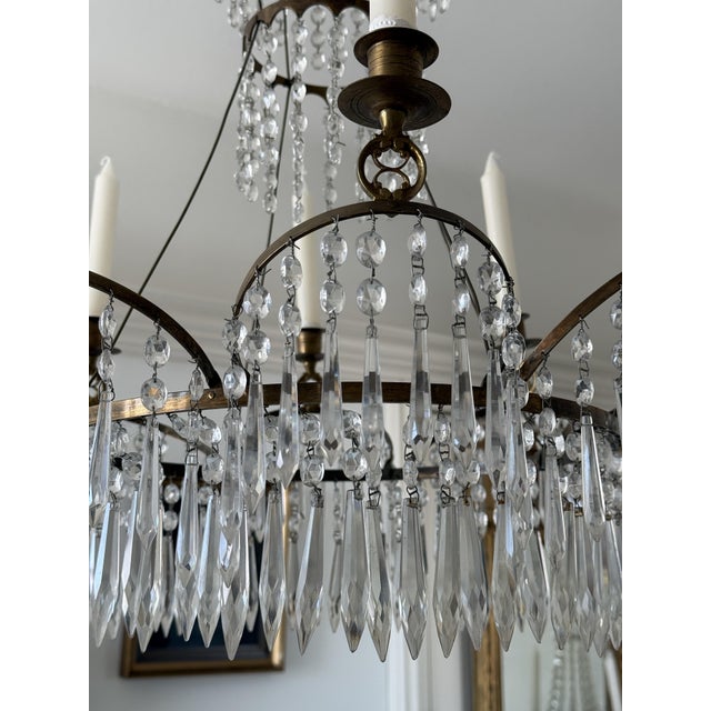 Swedish Brass and Crystal Chandelier,1800s For Sale - Image 9 of 10