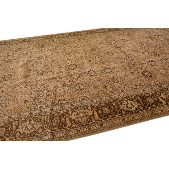 1920s 1920s Oversize Antique Tabriz Handmade Allover Designed Brown Persian Wool Rug For Sale - Image 5 of 8