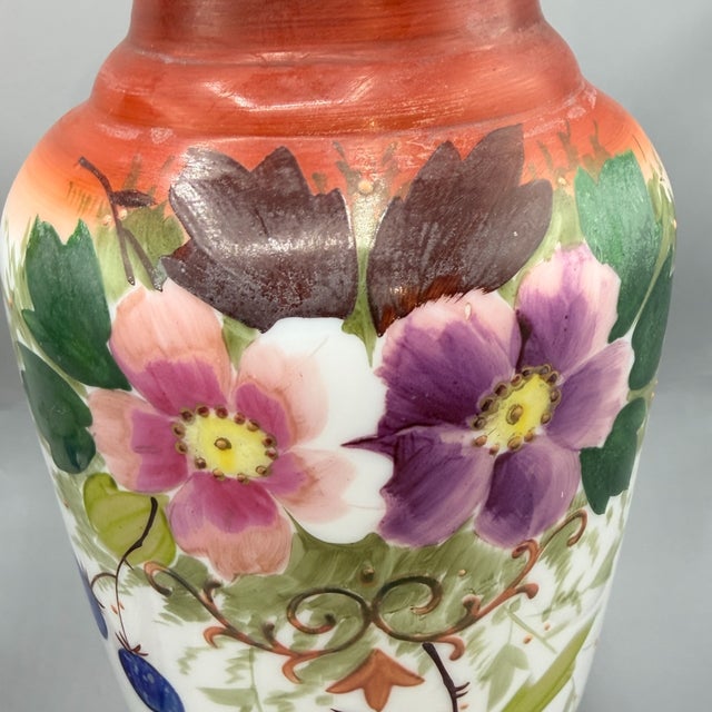 Large Antique Hand-Painted Bohemian Opaline Glass Vases, 1800s, Set of 2 For Sale - Image 5 of 18
