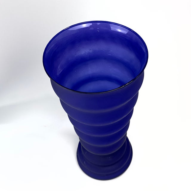 1980s High '80s Frosted Blue & Green Ripply Glass Vase Curation - Group of 5 For Sale - Image 5 of 13