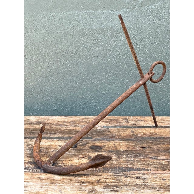 Vintage Weathered Iron Nautical Anchor For Sale - Image 4 of 12